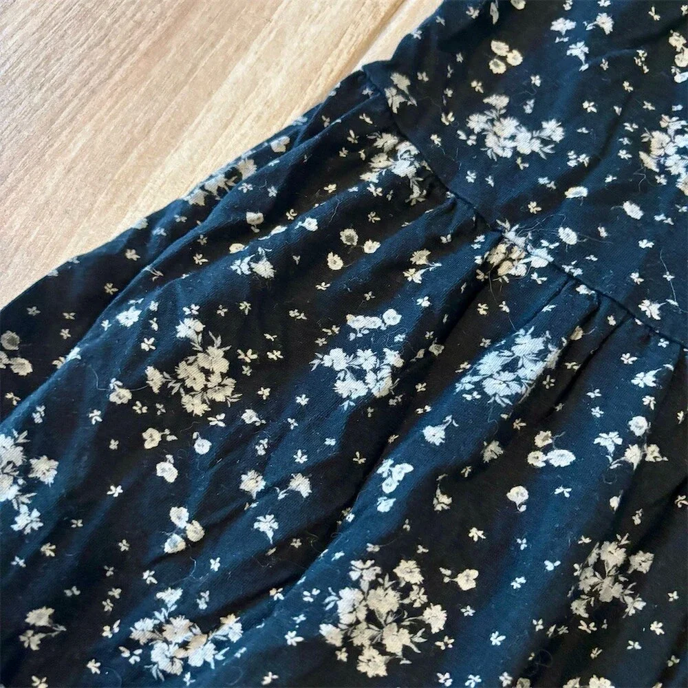Old Navy Dress Girls Size L Black Ditzy Floral Fit & Flare Knee Short